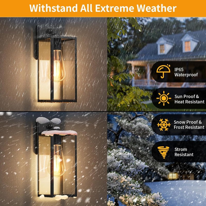 FNYUSLET 15'' Black Motion Sensor Outdoor Front Porch Lights for Outside, Large Exterior Lighting Fixtures Wall Mount for House, Wall Sconce Lamp, Waterproof Lantern Coach Lights for Garage, Entryway,Yard - Image 4